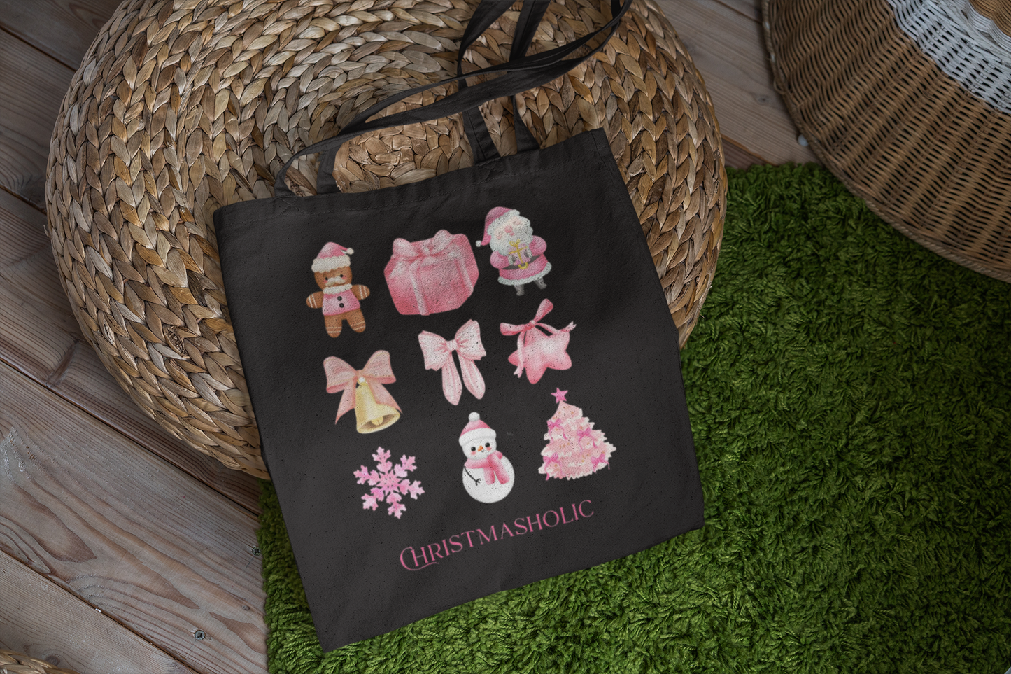 Pink Christmas Tote Bag | Aesthetic Holiday Bag