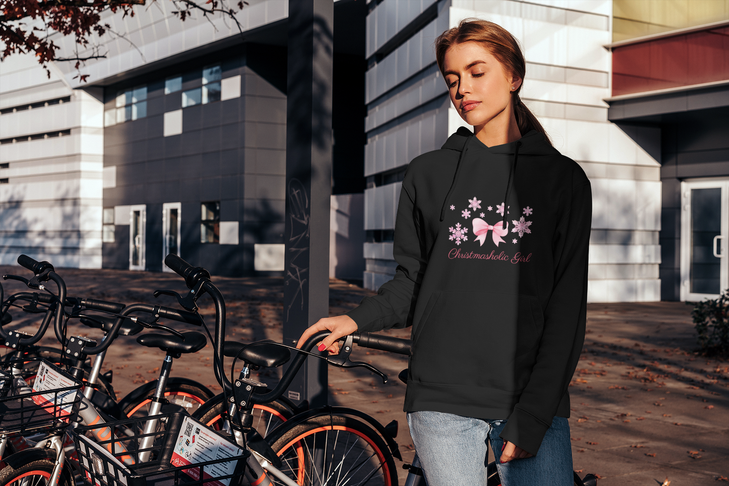 Girly Snowflake Bow Hoodie – Holiday Soft Style