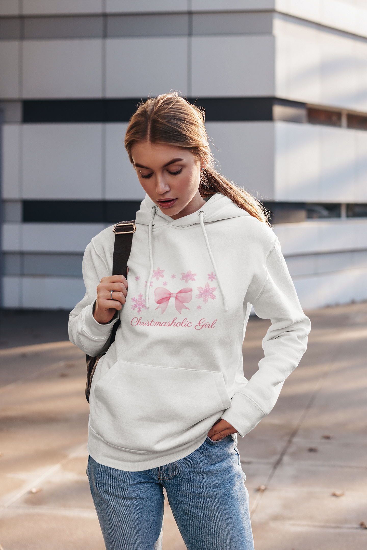 Girly Snowflake Bow Hoodie – Holiday Soft Style