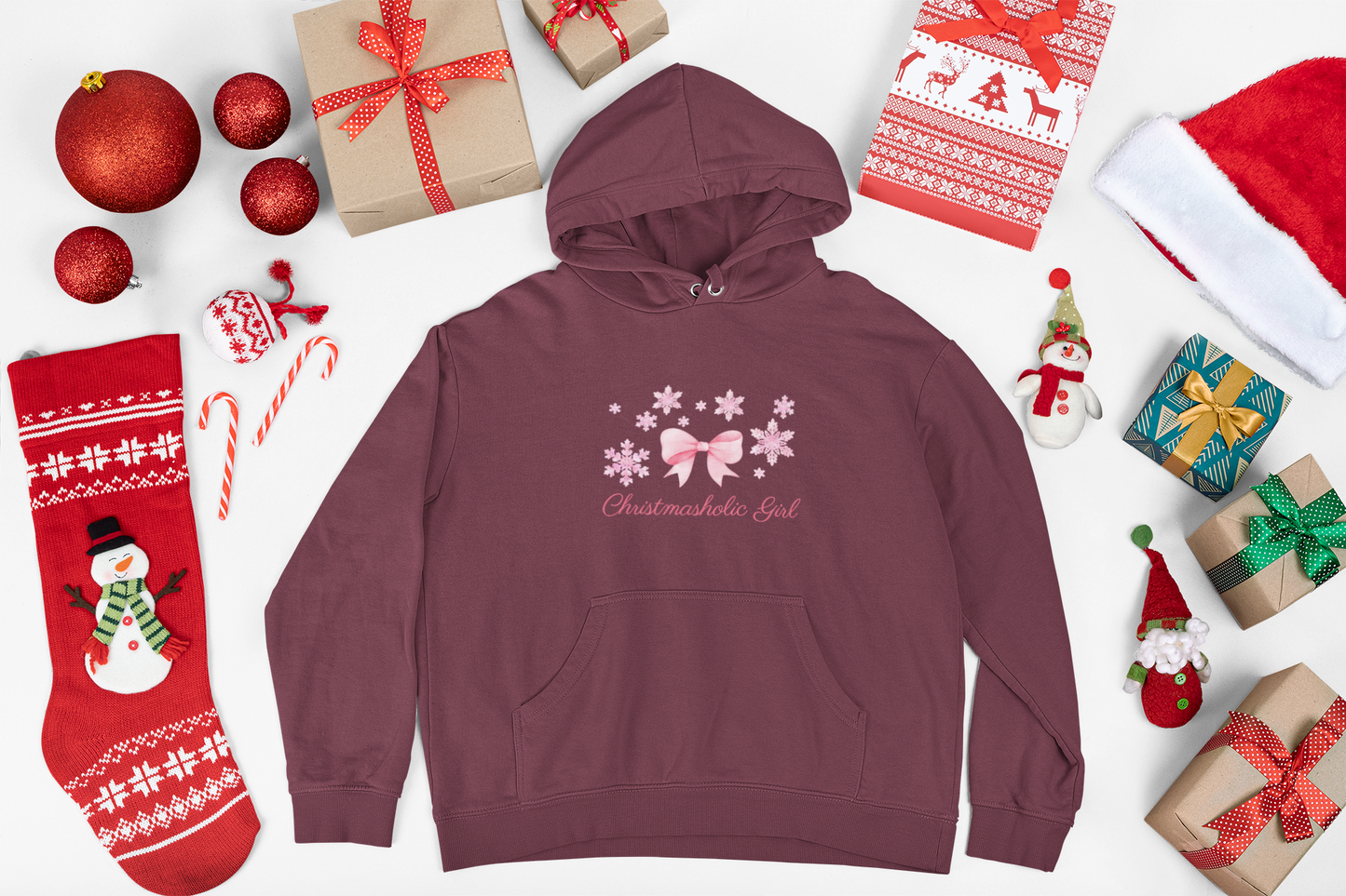 Girly Snowflake Bow Hoodie – Holiday Soft Style